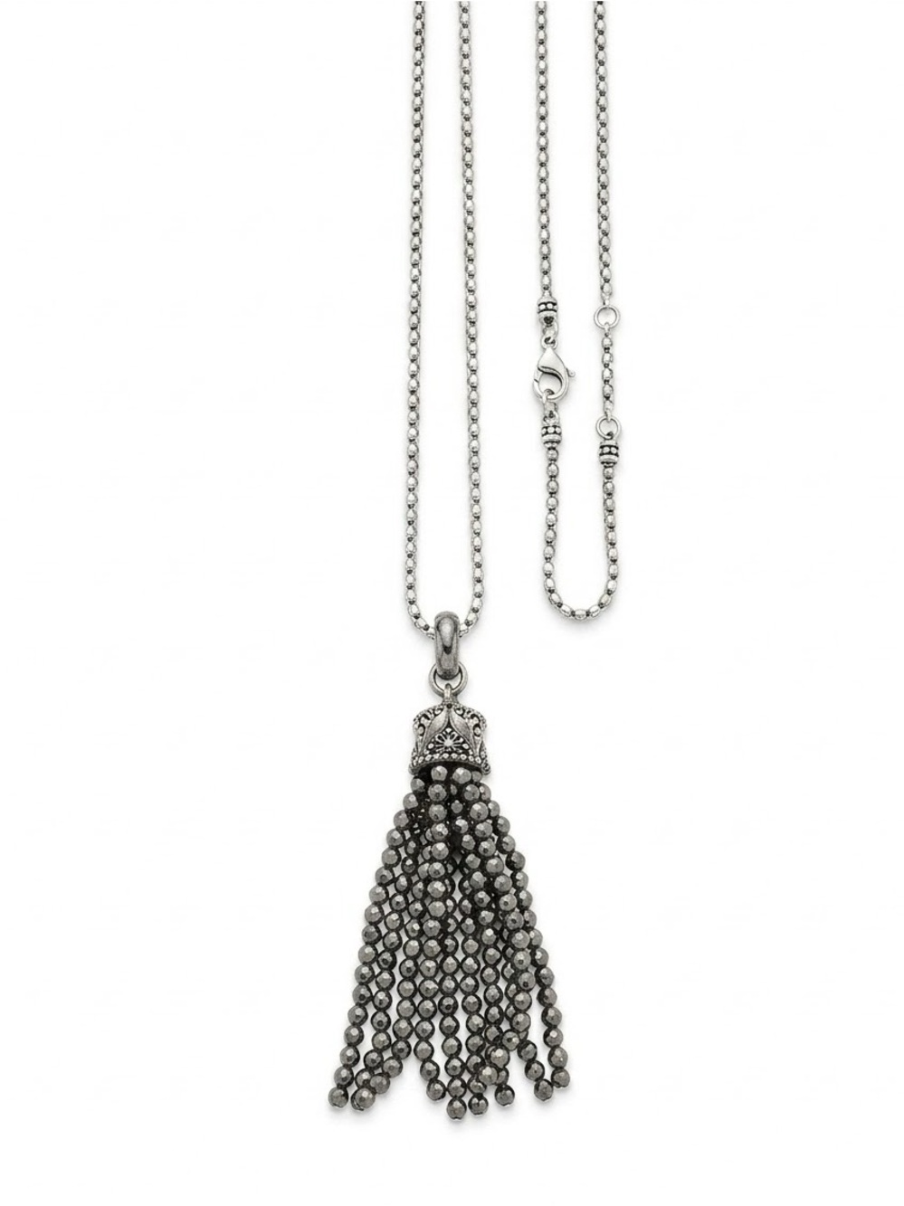 Kendra Scott Silver Tone Necklace with Black Beaded Tassel